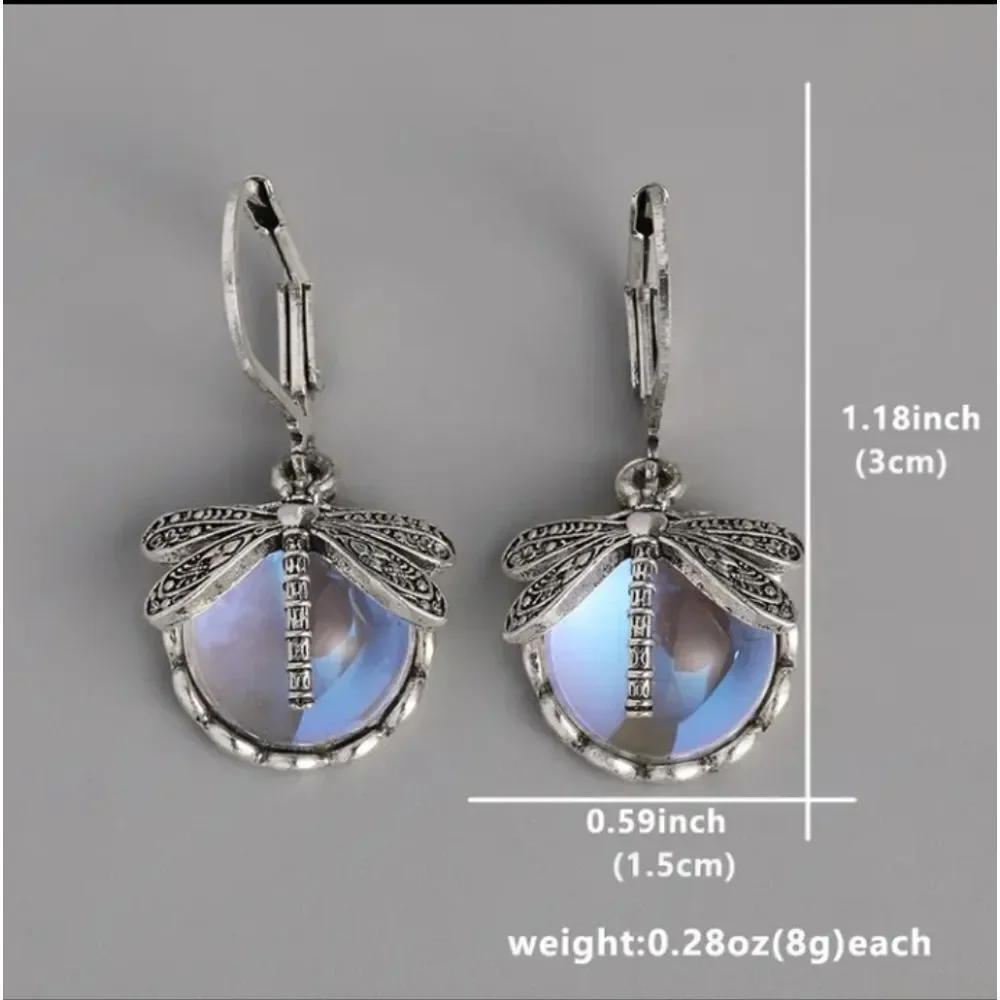 Vintage Dragonfly Round Drop Earrings
